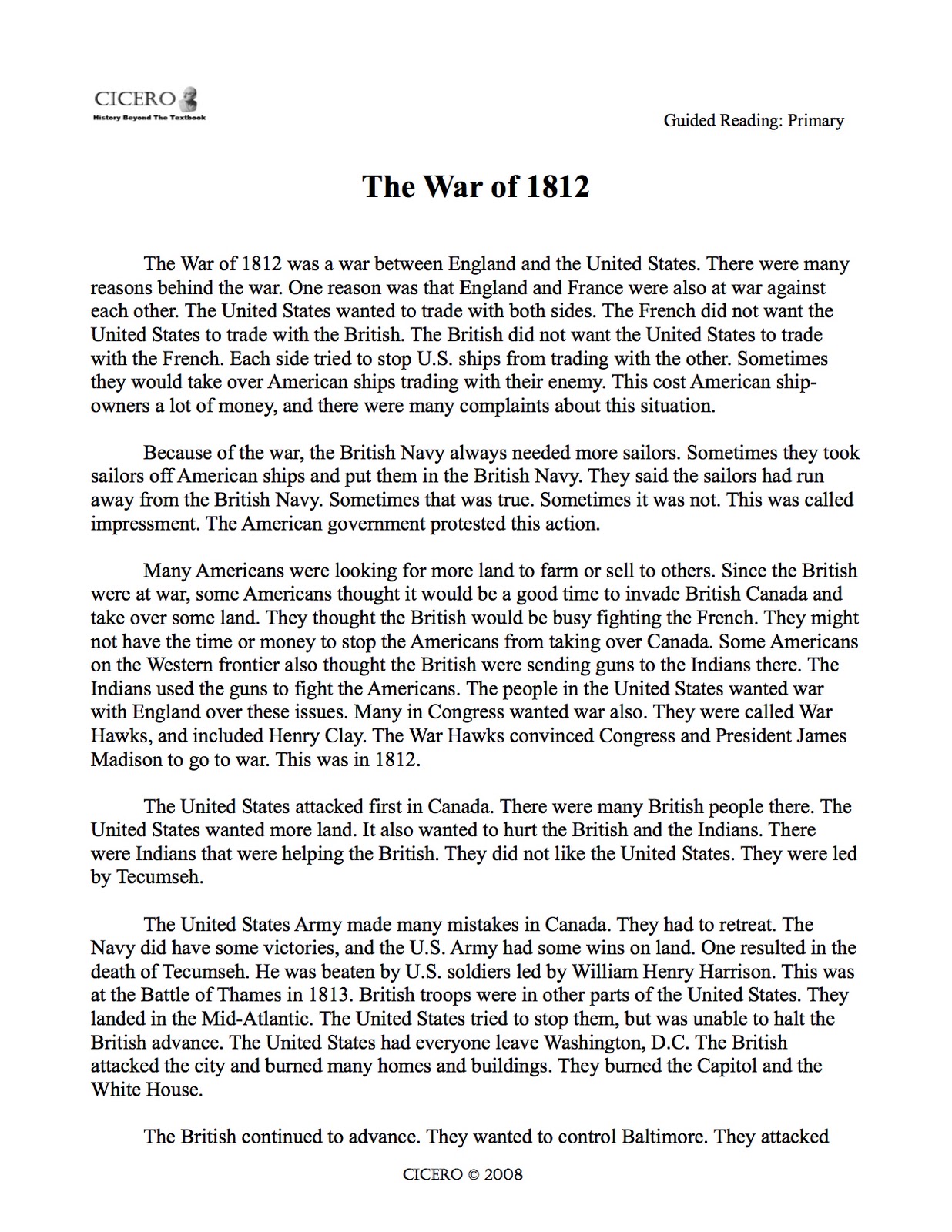War of 1812 cause and effect essay